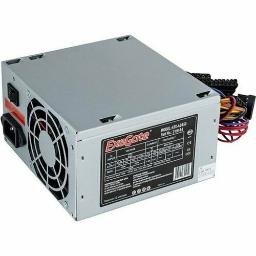 Блок питания Exegate EX219184RUS-S AB450 ATX SC 8cm fan 24p4p 3SATA 2IDE FDD кабель 220V с защитой от выдергивания 172500₽