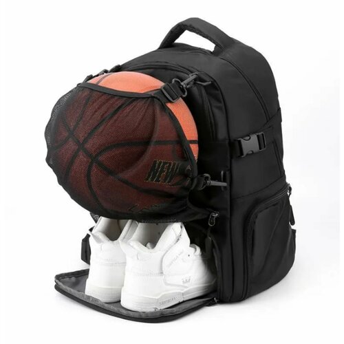 фото Рюкзак мужской спортивный с сеткой для баскетбольного мяча с отделом под обувь, черный футбольный рюкзак / волейбольный рюкзак / рюкзак для старшеклассника / рюкзак райдера go&play