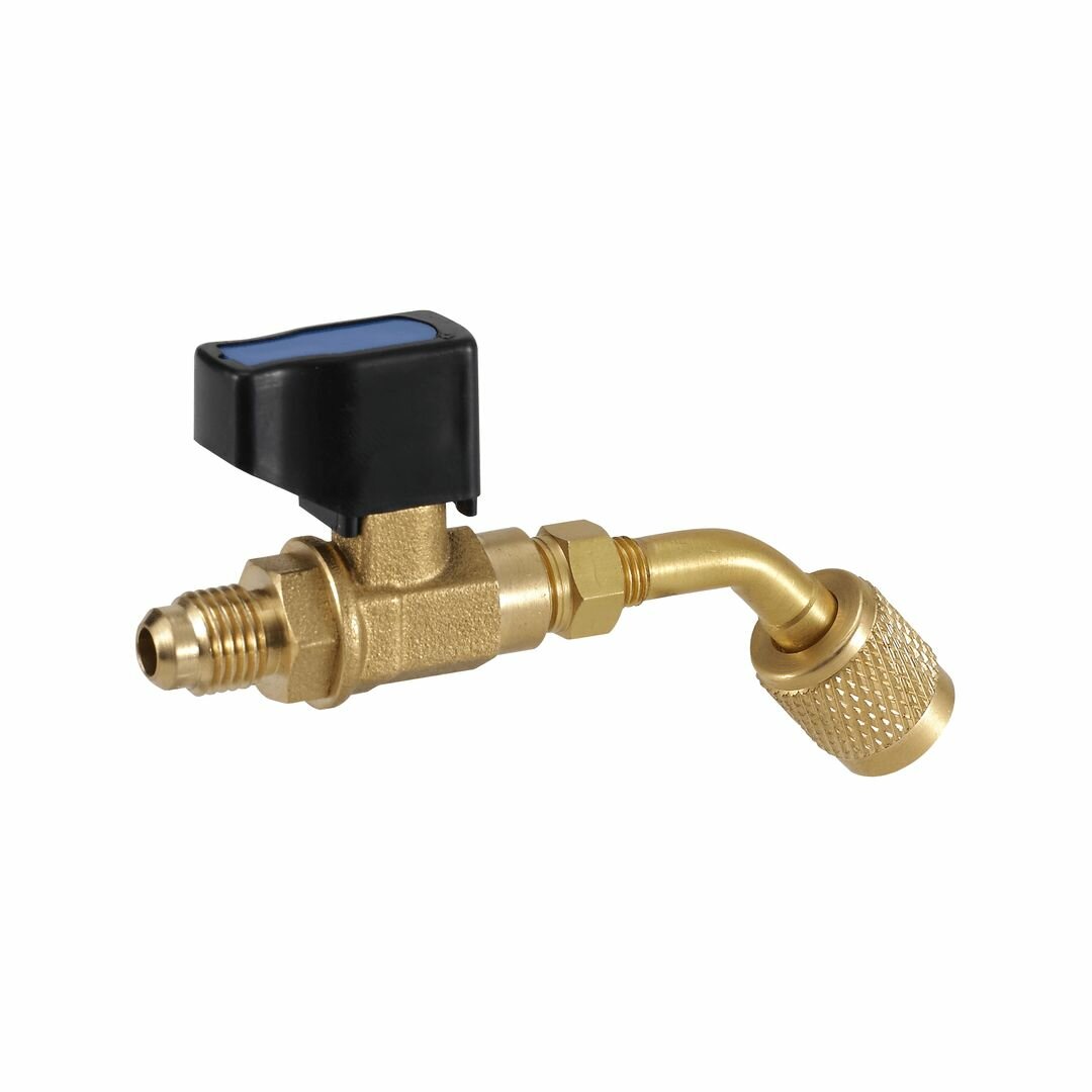 фото Адаптер с шаровым краном угловой Value CV-05 (папа 1/4" х мама 1/4" SAE) (переход с R22 на R22)