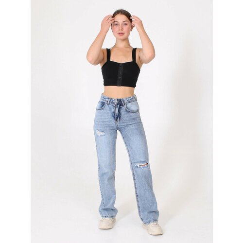 фото Джинсы трубы dark blue anna straight leg jeans, размер 36, синий devushka jeans egypt