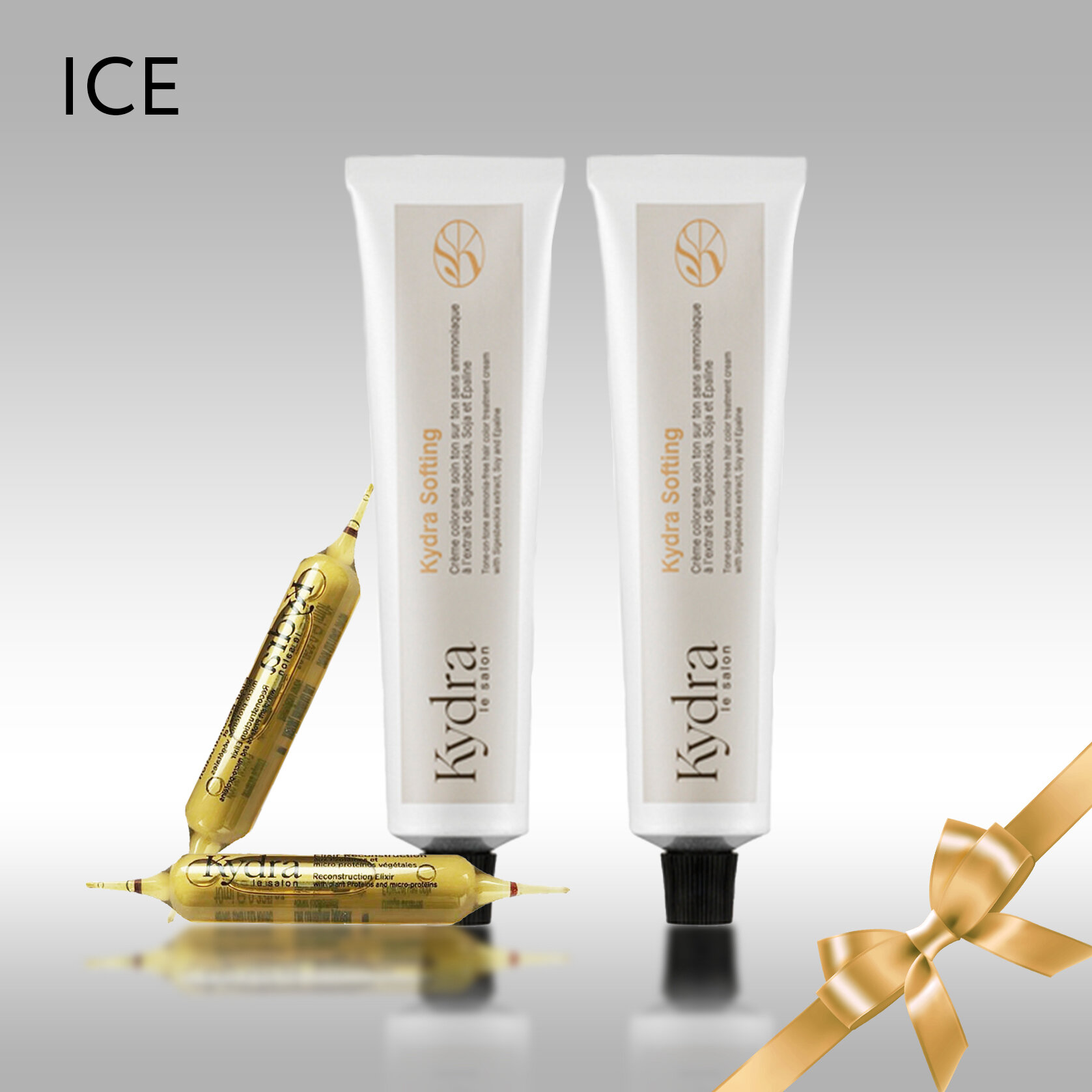 Набор KYDRASOFTING: Ice 2шт по 60мл, Эликсир-уход с растительными белками 2 ампулы по 10мл, Подарок