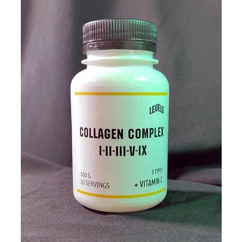 Коллаген порошок морской COLLAGEN COMPLEX I-II-III-V-IX с витамином C для волос кожи лица ногтей женщин колаген 100 г - Levels, USA