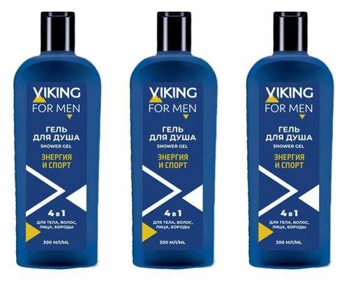 Viking Гель для душа 4 в 1 Sport Energy для тела, волос, лица, бритья, 300 мл, 3 шт/