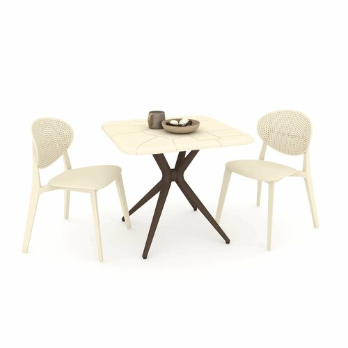Стол и стулья для кухни, стол круглый и 2 кресла, Обеденная группа для кухни стол и стулья, пластик , бежевый/коричневый, комплект для сада