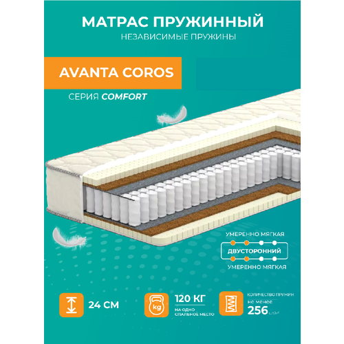 Матрас анатомический 200х200 Avanta Coros, пружинный, белый