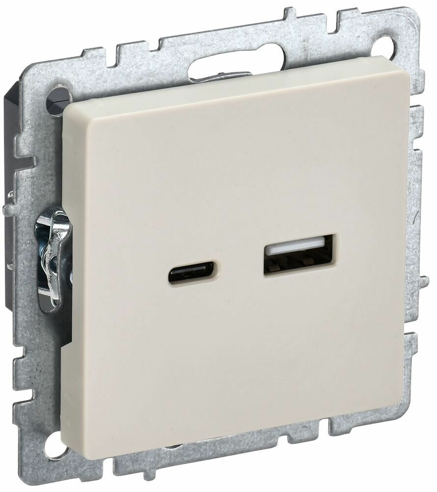 BRITE Розетка 2шт USB A+C 18Вт РЮ11-1-БрКр бежевый IEK