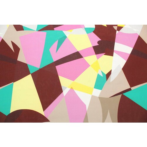 Ткань Крепдешин шёлковый разноцветная геометрия , ш136см, 0,5 м ткань голубой крепдешин цветочная геометрия