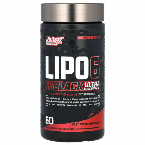 Nutrex Research, LIPO-6 Black, ультраконцентрат, 60 капсул жиросжигатель nutrex lipo 6 black thyrolean 60 капсул nutrex для похудения щитовидной железы бодрости