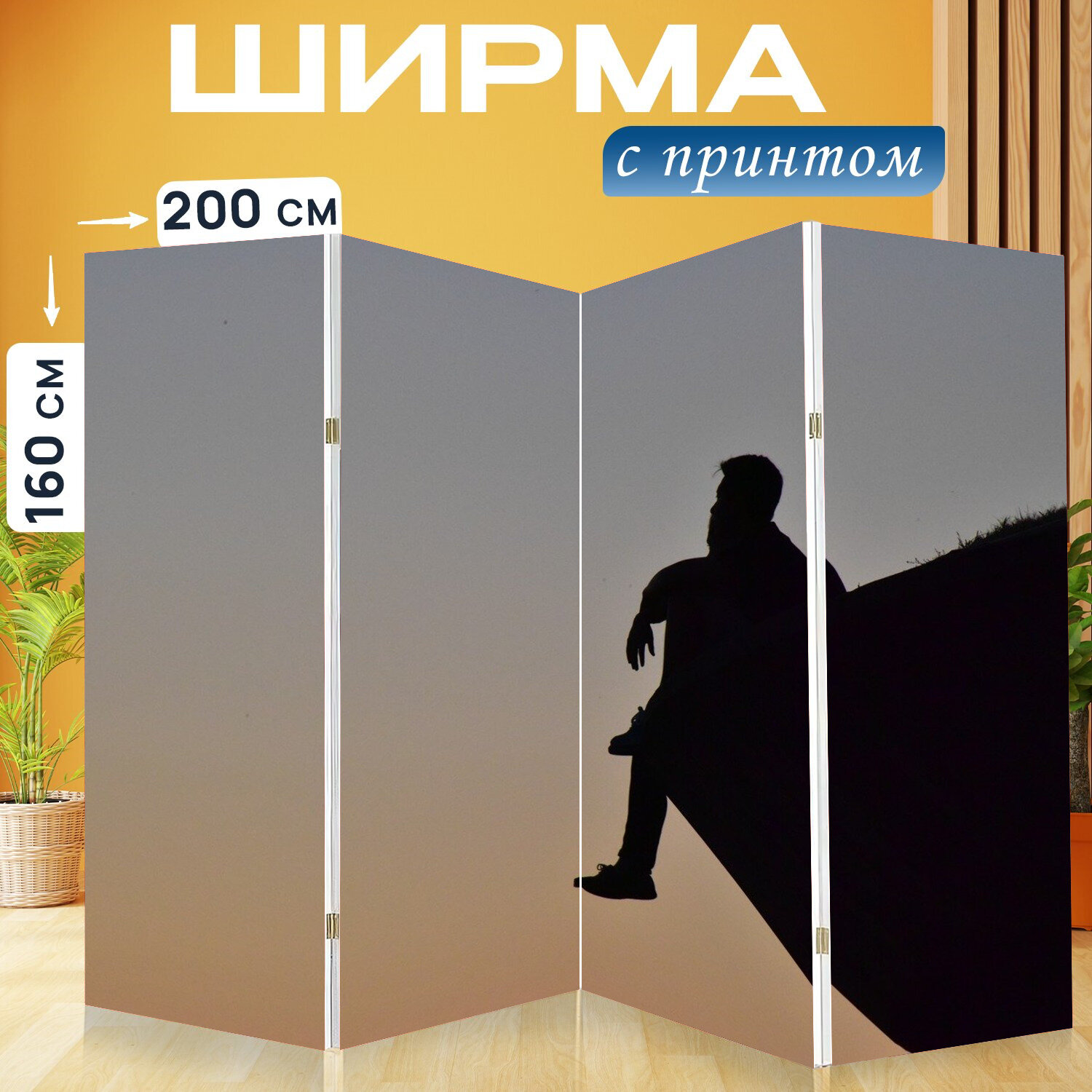 Ширма перегородка с принтом "Считать, силуэты, портрет" на холсте - 200x160 см. для зонирования, раскладная