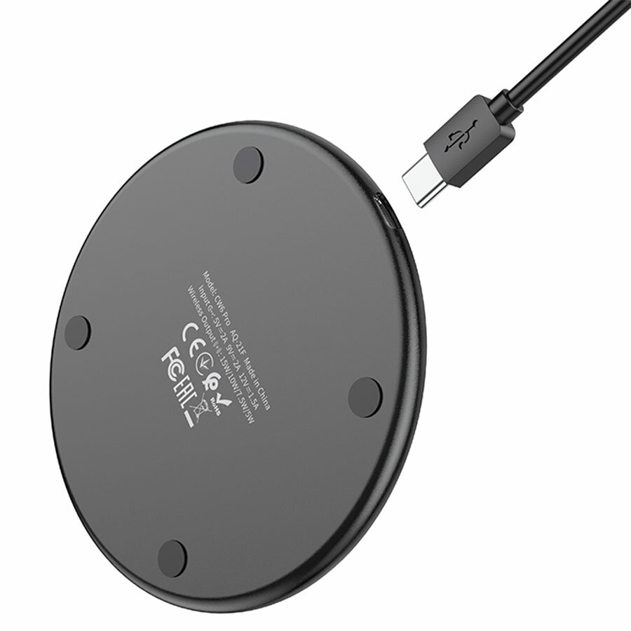 Беспроводное зарядное устройство HOCO CW6 Pro Easy с Кабелем USB - Type-C, 2A, 5W/7.5W/10W/15W, черный — фото 1
