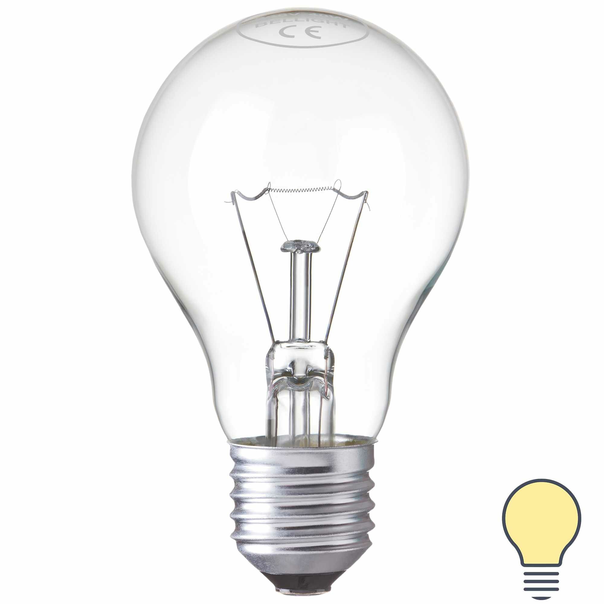 Лампа накаливания E27 40 Вт шар прозрачный, тёплый белый свет