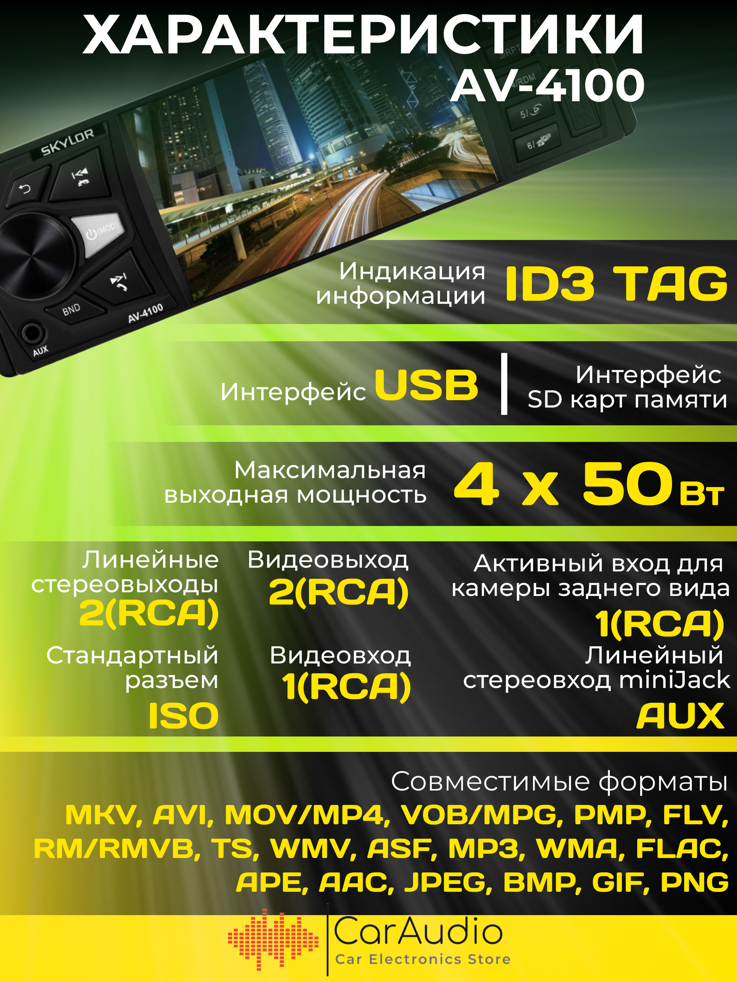 Автомагнитола SKYLOR AV-4100 1din - фото №7