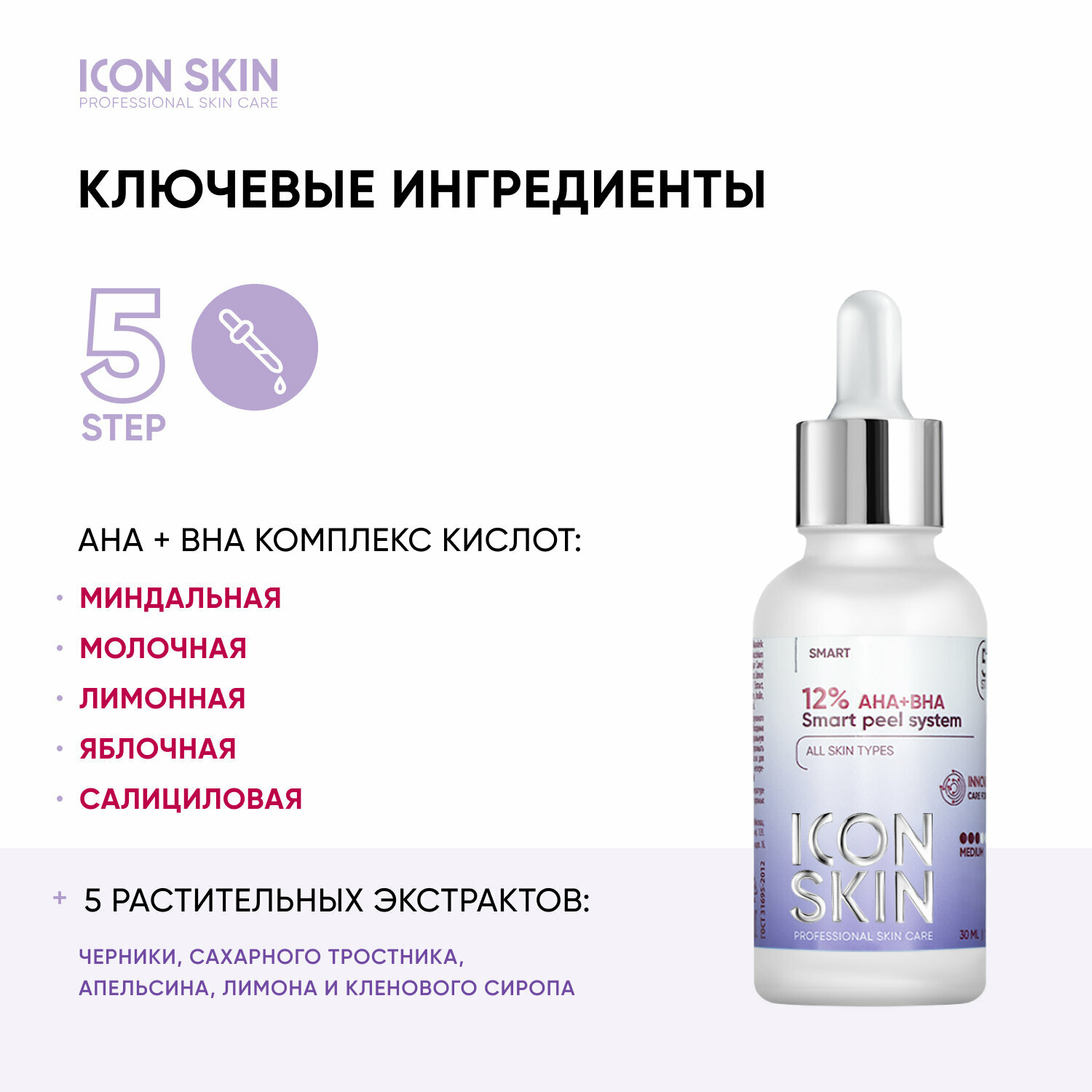 ICON SKIN / Обновляющий пилинг с 12% комплексом кислот AHA + BHA. Проф. уход. Для всех типов кожи.