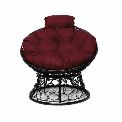 Кресло Папасан мини с ротангом чёрное / бордовая подушка M-Group кресло m group папасан мини коричневый серый
