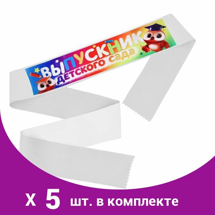 Лента с цветным нанесением 'Выпускник детского сада', совы, 140х10 см (5 шт)