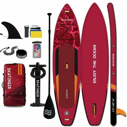 Надувная Сап-доска SKATINGER Chance red (SUP board) трёхслойная 350*81*15см