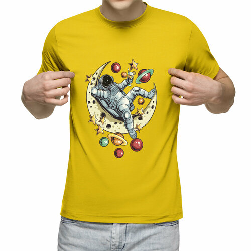 Футболка Us Basic, размер M, желтый мужская футболка кот космонавт отдыхает l темно синий