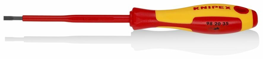 Изображение Отвёртка KNIPEX VDE шлицевая плоская SL 3.5x0.6x100 мм, длина 202 мм, диэлектрическая KN-982035