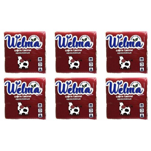 Welma Салфетки однослойные насыщенных тонов 75 штук, 6 упаковок