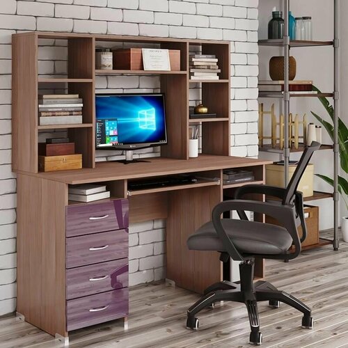 Компьютерный стол Милан 14 133х145х60 шимо темный фиолетовый металлик 32875₽