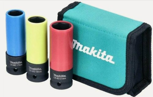 Изображение товара Набор ударных торцовых головок 3 шт (17, 19, 21 мм), 1/2"DR в тканевом чехле Makita E-12354