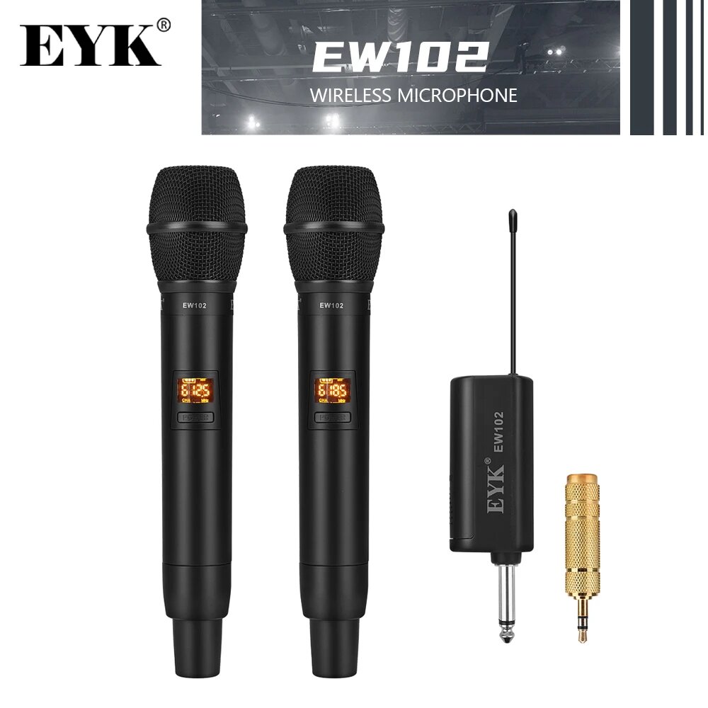 Микрофон беспроводной EYK EW102 UHF для караоке с портативным перезаряжаемым приемником (2 шт)