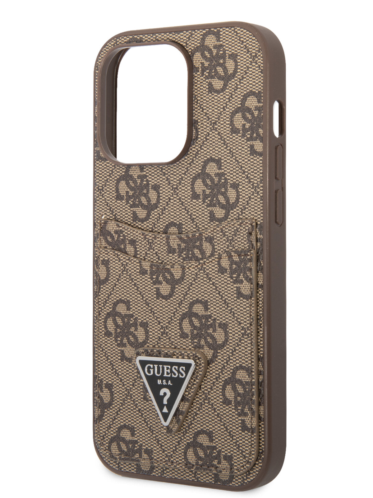 Guess для iPhone 14 Pro Max чехол PU 4G Double cardslot Metal triangle logo Hard Brown, шт