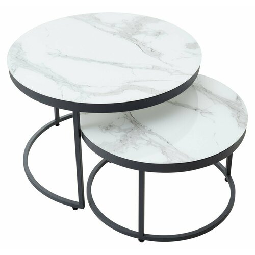 Журнальный столик Эрвин (комплект) Белый мрамор, стекло/ каркас графит, M-city