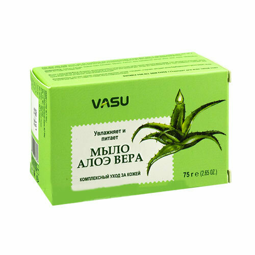 Hydrates & Nourishes ALOE VERA SOAP, Vasu (Увлажняет и питает мыло алоэ (алое) вера, Васу), 75 г.