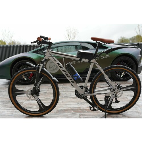 Велосипед горный RICHIESTO 26 колёса Литые диски ТРИ луча Взрослый Подростковый Спортивный серый с коричневым 26900₽