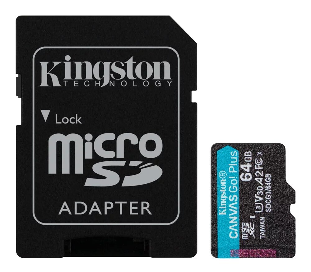 Карта памяти Kingston microSDXC Canvas Go Plus Class 10 UHS-I U3 V30 A2 (170/70MB/s) 64GB + ADP