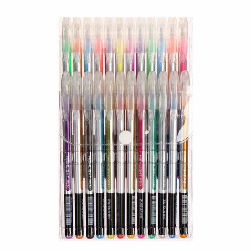 Набор гелевых ручек 24 цвета корпус серебро в полоску в блистере на кнопке 625₽