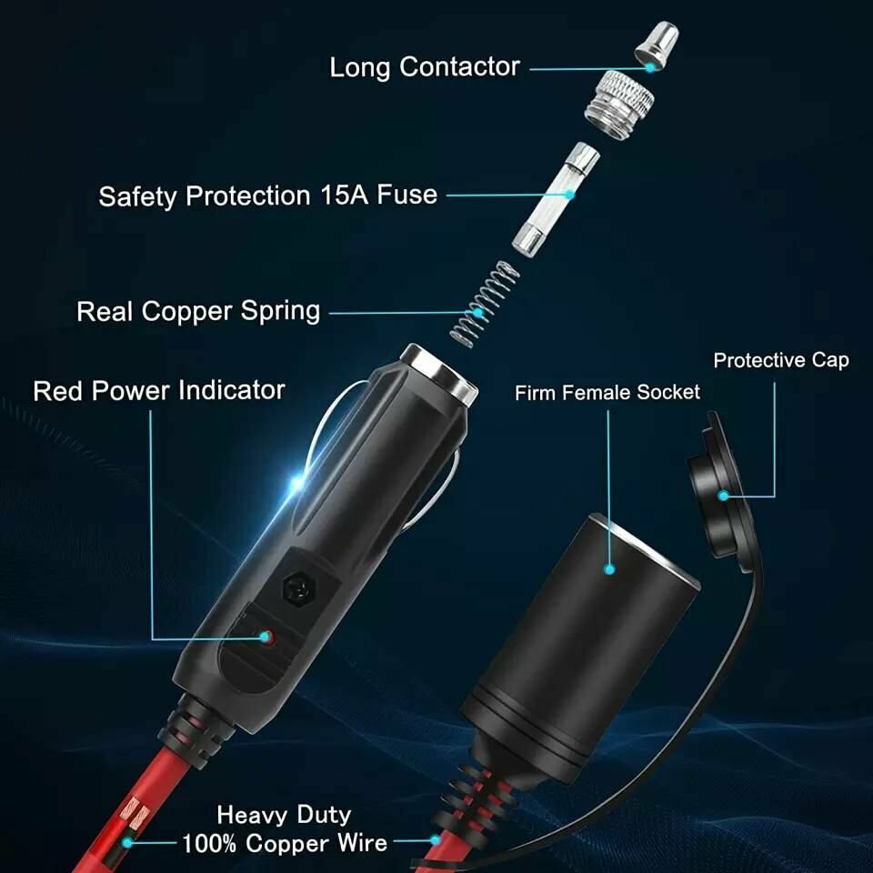 Удлинительный кабель 12-24 V для автомобильного прикуривателя RECXON UP-01 усиленный , длина 5 м