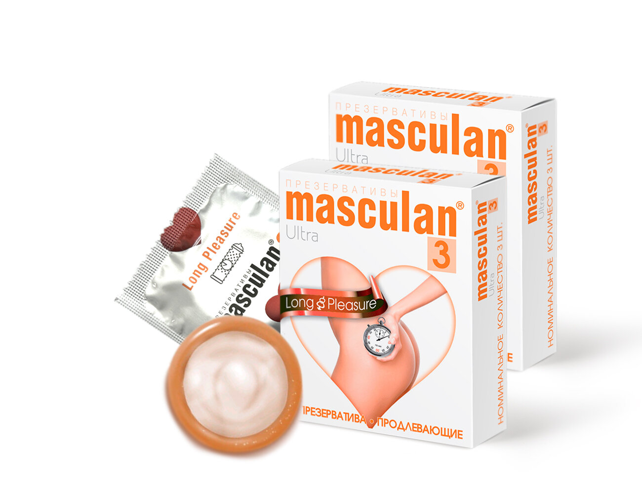 Презервативы Masculan 3 Ultra №3 Long Pleasure, 2 упаковки (6 презервативов, продлевающие с колечками пупырышками и анестетиком)