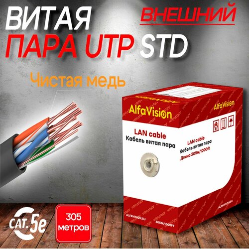 UTP Кабель витая пара кат5e 4x2x24AWG STD стандарт внешний 305м медь 9689₽