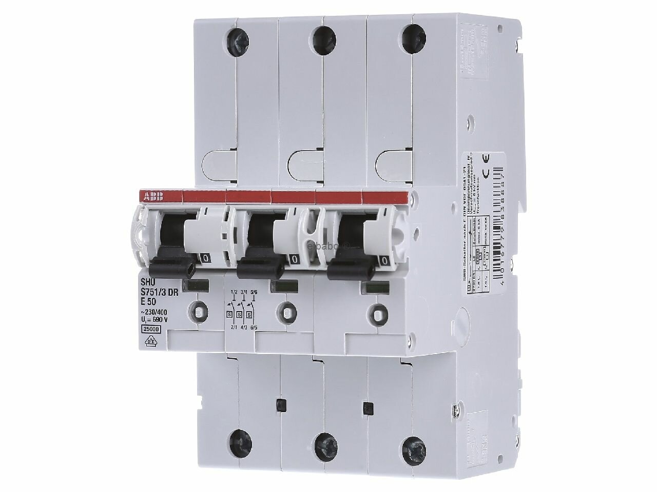 Селективный сетевой выключатель 3-полюсный 50А S751/3DR-E50 – ABB – 2CDH781001R2502 – 4016779838887