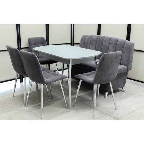 Обеденная группа Альт-7 Кватро, стол серый матовое стекло, 110(140)х70 см, обивка дивана антивандальная, моющаяся, антикоготь, цвет графит.