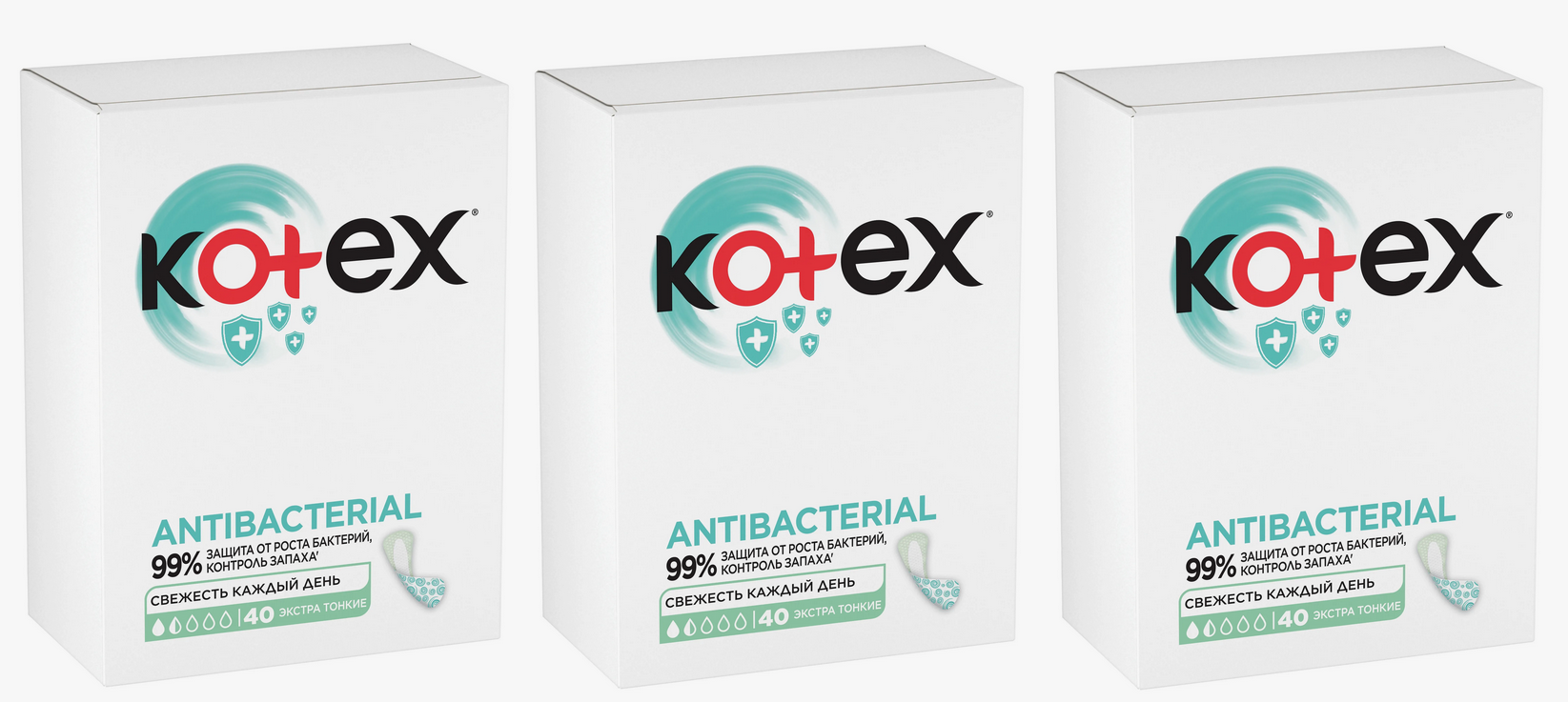 Kotex Прокладки ежедневные, Antibacterial, экстра тонкие, с антибактериальным слоем, 40 шт - 3 уп