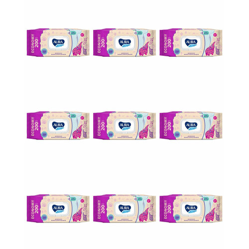 Aura Влажные салфетки Ultra Comfort big-pack с крышкой 200 штуп 9 шт 1945₽