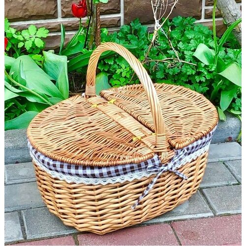 Корзина для пикника из лозы: Размер 40х27 см, борт 17 см, с ручкой 35 см