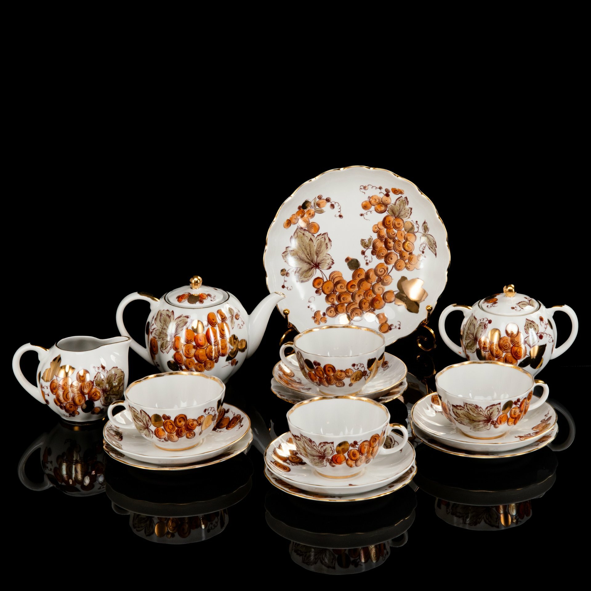 фото Сервиз чайный на 6 персон (16 предмета) "Золотой виноград", форма "Тюльпан", фарфор
