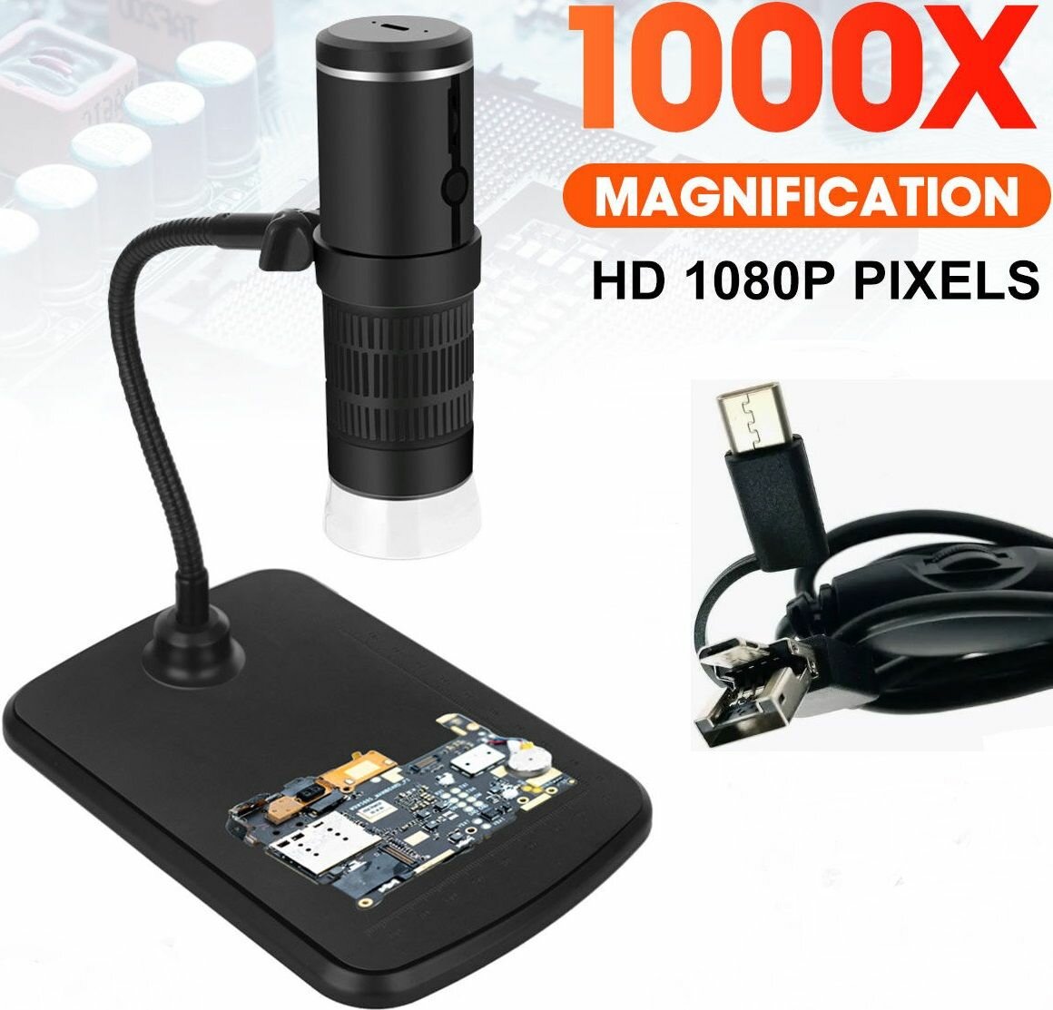 фото Микроскоп цифровой электронный с увеличением до 1000x / Микроскоп с камерой школьный