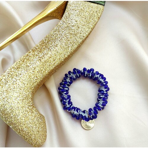 Красивая резинка браслет с бусинами, резиночка украшение для волос синего цвета