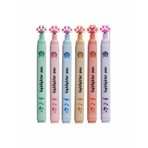 Набор маркеров-текстовыделителей 6 цветов Лапки с нотами 679₽