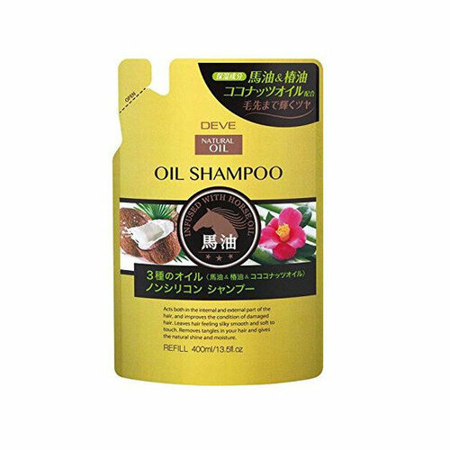 KUMANO YUSHI Deve 3 Natural Oils Шампунь для сухих и поврежденных волос с тремя видами масел лошадиное кокосовое и масло камелии сменная упаковка 400мл 695₽