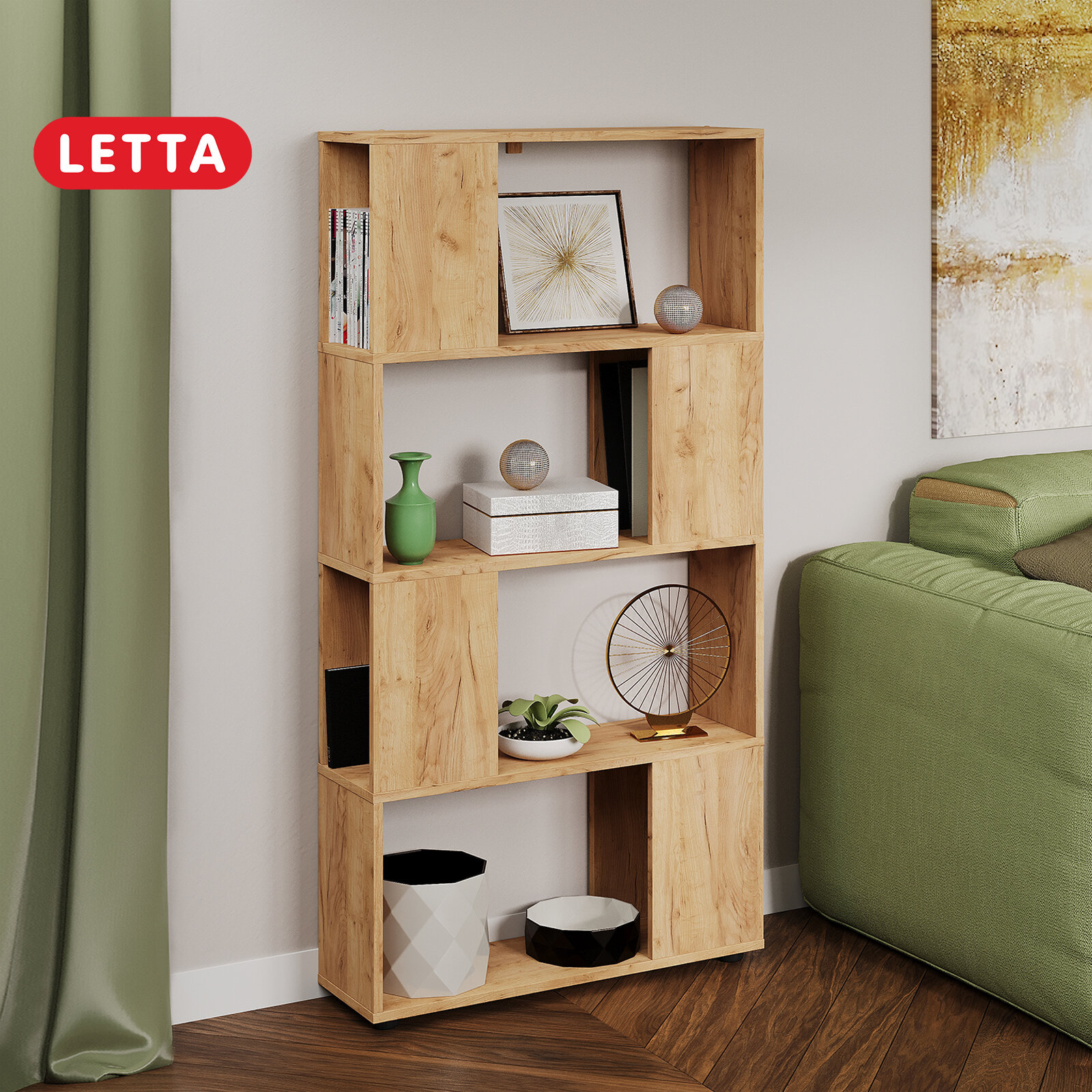 фото Стеллаж Estet Plus 730*1425*220 Дуб Крафт Золотой