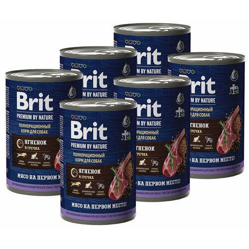 BRIT PREMIUM BY NATURE DOG для взр собак всех пор с чувств пищ с ягненком и гречкой банка 410 гр 410 гр х 6 шт
