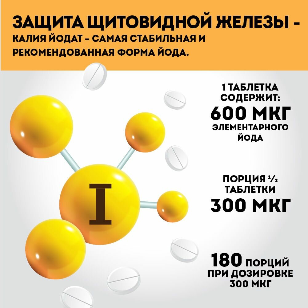 Изображение Калия йодат 300 мкг PROTEIN.COMPANY, Йод для щитовидной железы, иммунитета, мозга, 90 таблеток