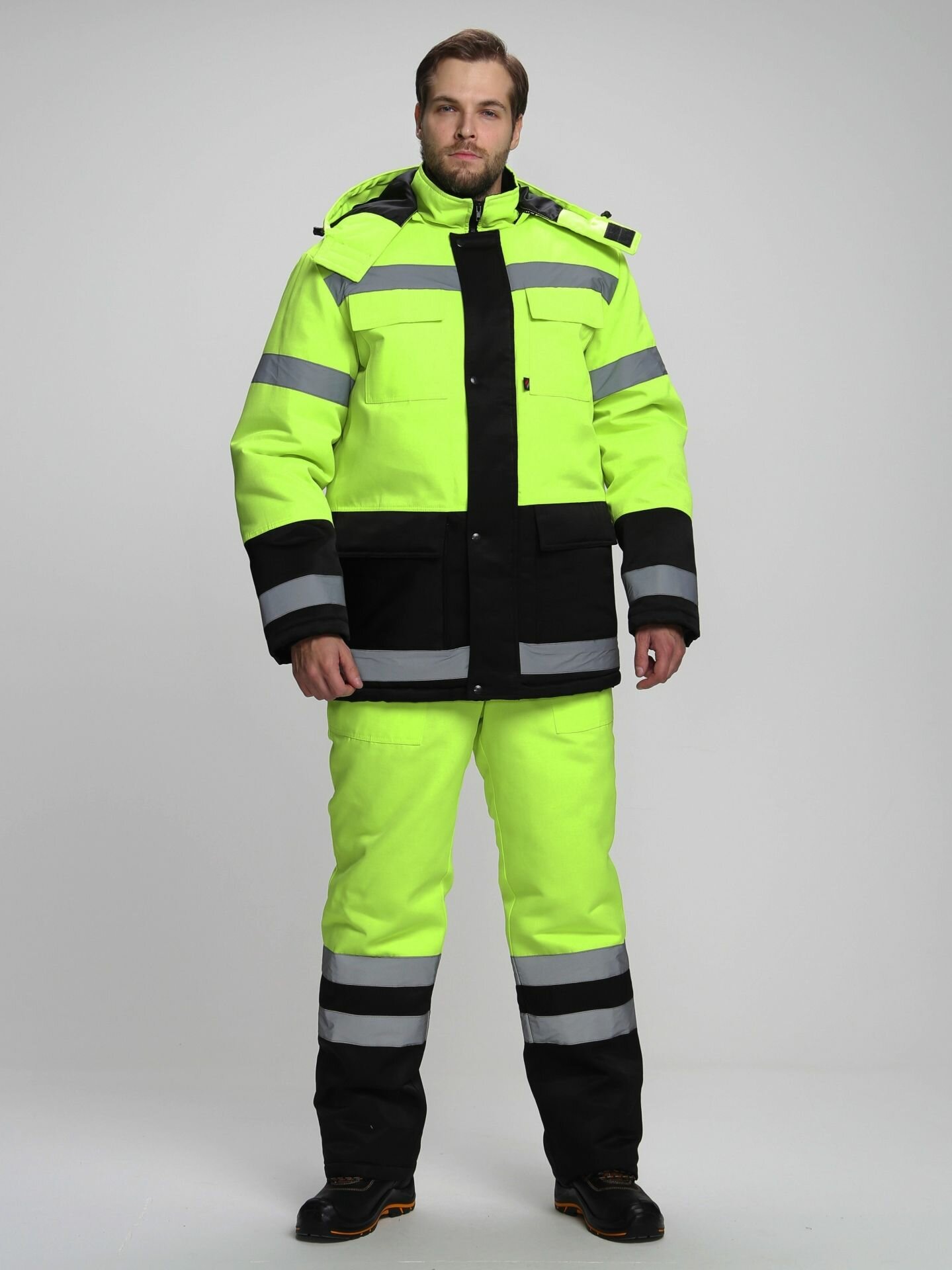 Костюм зимний Дорожник-Ультра куртка-п/к (тк. Смесовая), лимон/черный СОП, размер 52-54, рост 170-176
