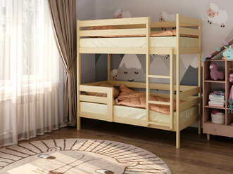Детская кровать двухъярусная 160х80 "SWEET HOME 3" массив берёзы, без покраски